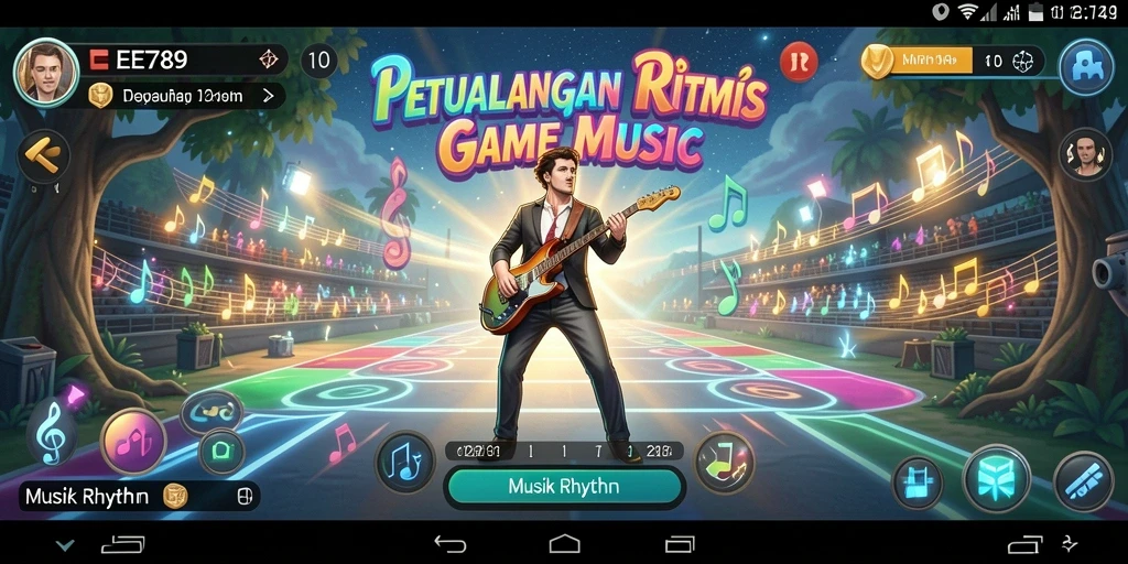 Tampilan antarmuka bersih dan menawan dari game Musik Rhythm.