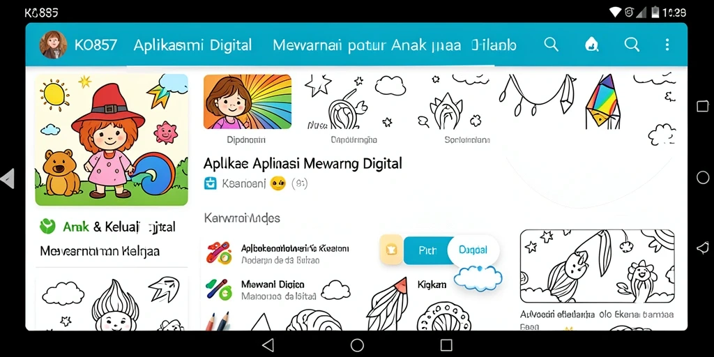 Antarmuka aplikasi Mewarnai Digital KO857 yang menarik untuk anak-anak.