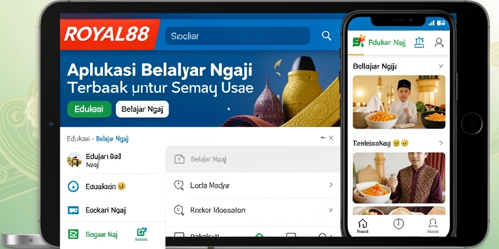 Tampilan antarmuka aplikasi Belajar Ngaji ROYAL88 yang interaktif.