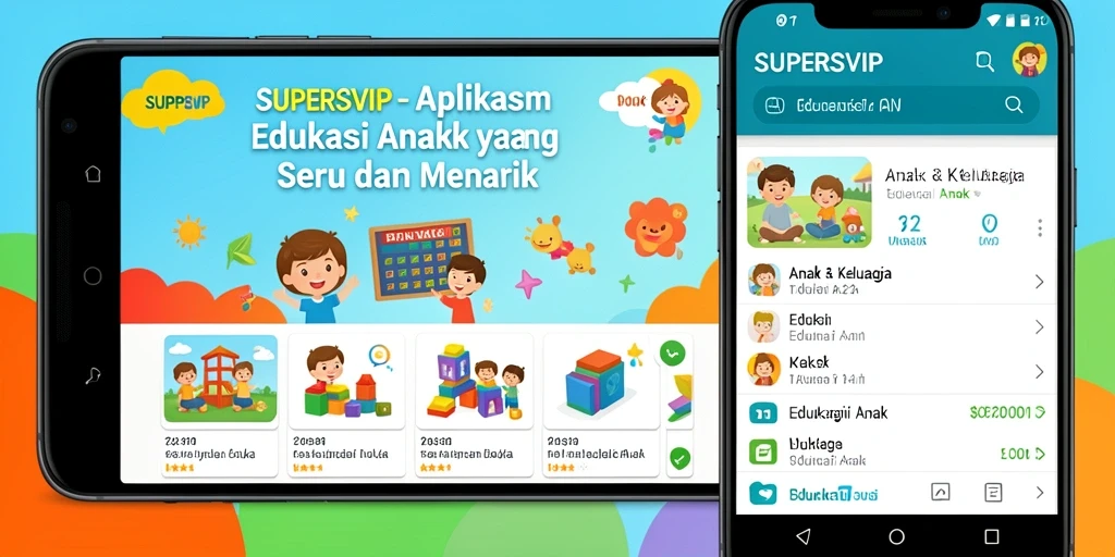 Tampilan antarmuka SUPERSVIP yang colorful dan interaktif untuk anak-anak.