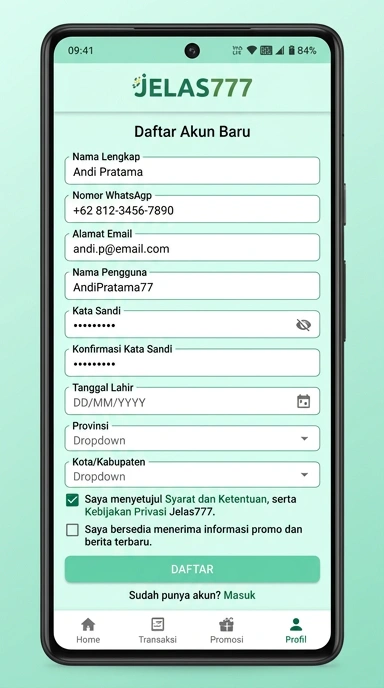 Cara Registrasi Akun Jelas777 untuk Pengguna Android